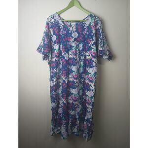 CW Classics Cotton Floral Women Night Gown Sleep Dress Short sleeve 2X Pockets